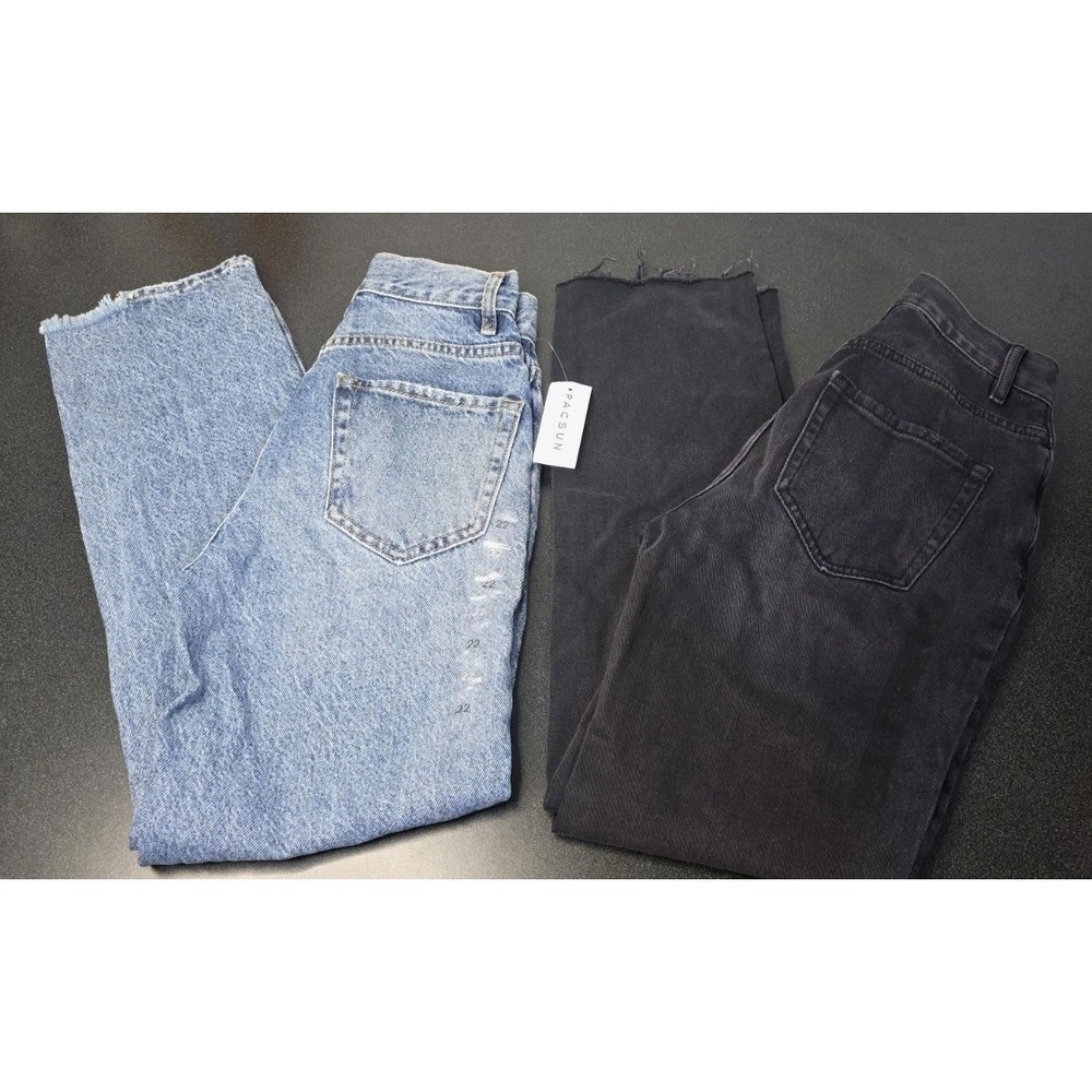NEW 2 Pacsun Jeans High Rise Straight Women 22 Distressed Button Fly Moto Grunge